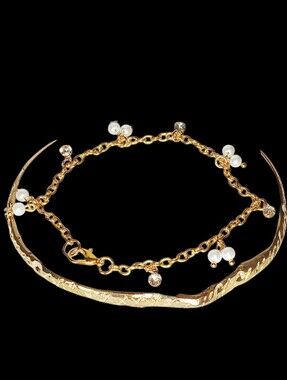 Gold Charm Bracelet Pearl Sparkle Coquette Girl Moden Retro Glam Balletcore 60s